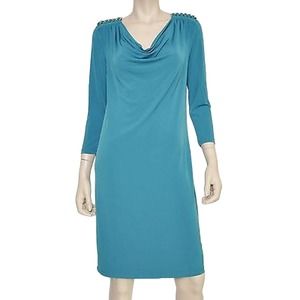 MICHAEL KORS Cowl Neck Chain Shoulder Dress Top Tunic Peacock M Nwt $140